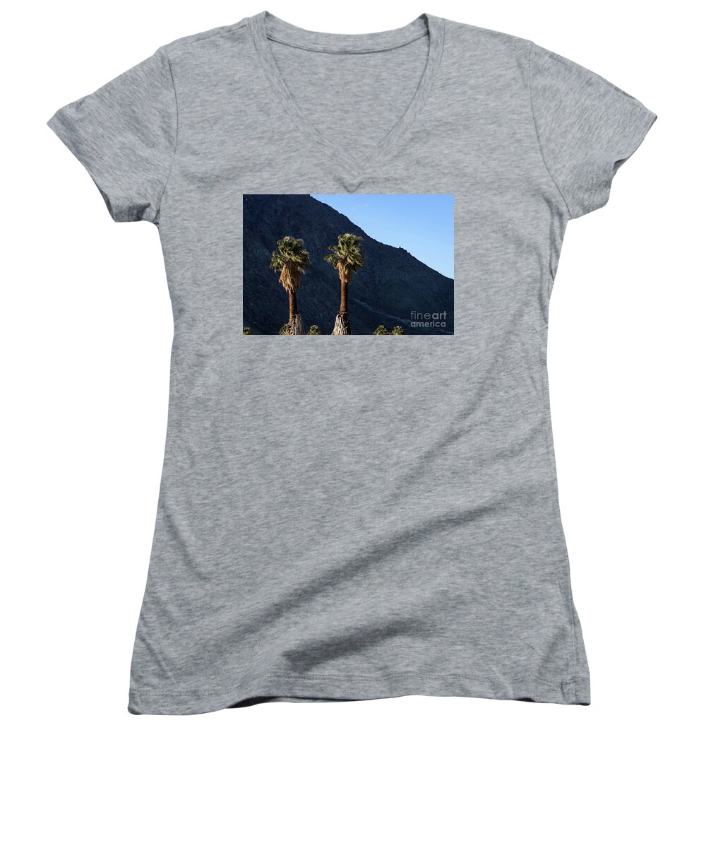 Desert Women's V-Neck featuring the photograph Wind in the Palms by Jeff Hubbard