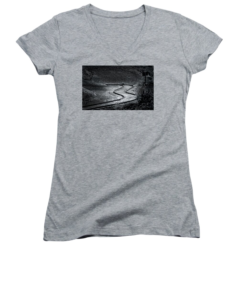 Abandond Women's V-Neck featuring the photograph Winding Road Ahead by Denise Dube