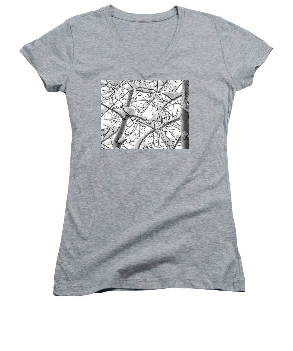Outdoors Women's V-Neck featuring the photograph Winter is here. by Silvia Marcoschamer