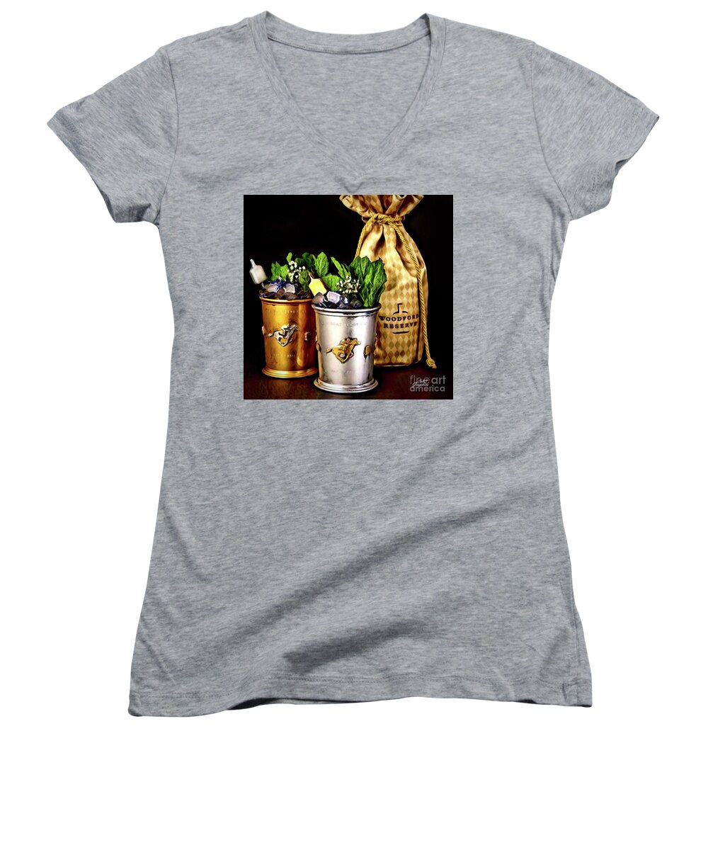 Cocktail Women's V-Neck featuring the digital art Woodford Reserve Mint Julep by CAC Graphics