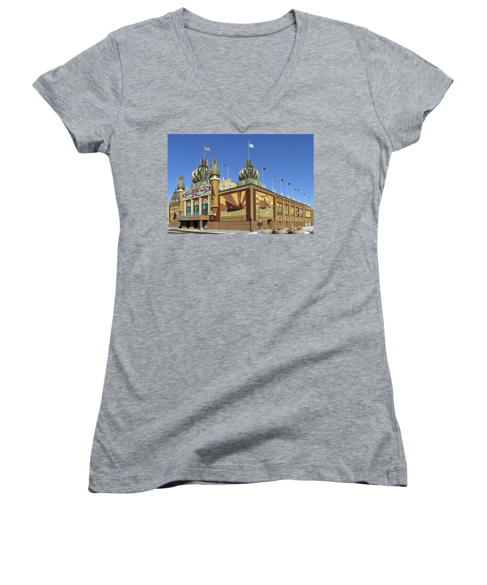 Corn Palace Women's V-Neck featuring the photograph Worlds Only Corn Palace 2018-19 by Richard Stedman