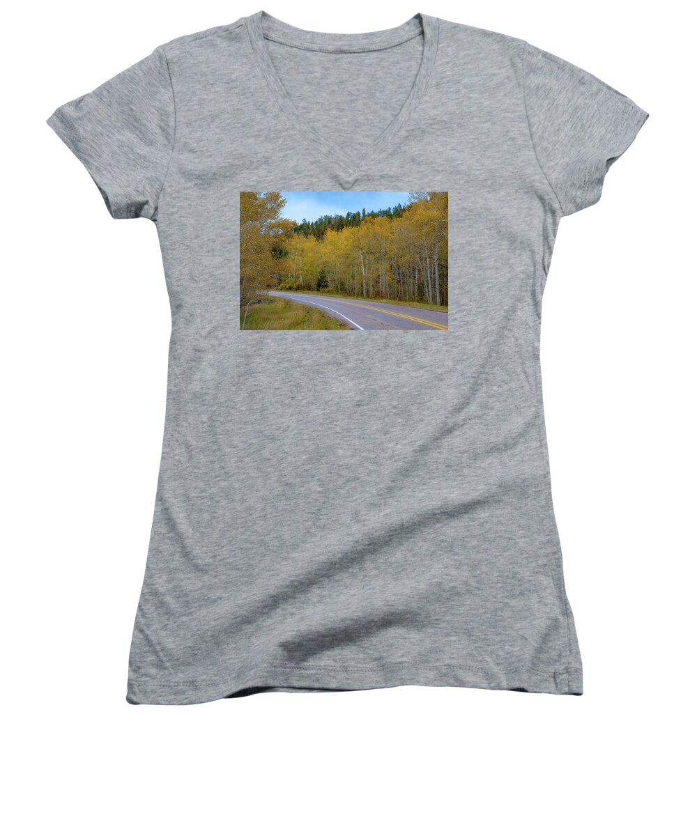  Women's V-Neck featuring the photograph Yellow Aspens by G Lamar Yancy