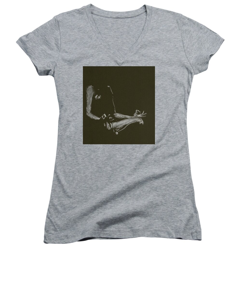 Yoga Women's V-Neck featuring the drawing Yoga position by Marica Ohlsson
