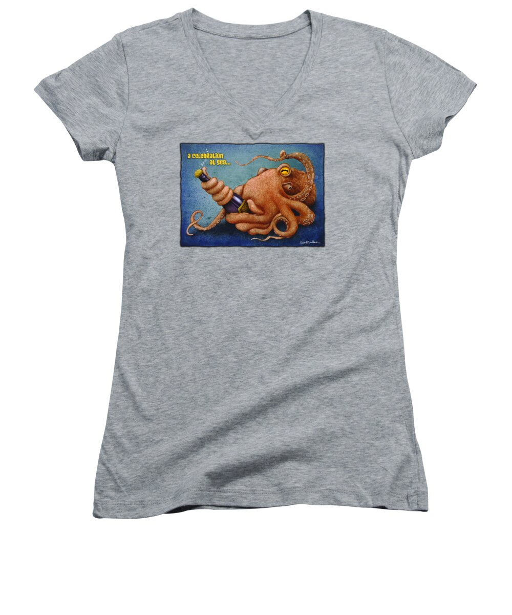 Octopus Women's V-Neck featuring the painting Celebration At Sea... #2 by Will Bullas