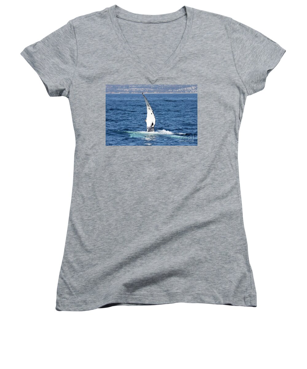 Humpback Whale Women's V-Neck featuring the photograph Humpback Whale Pectoral Fin #1 by Loriannah Hespe