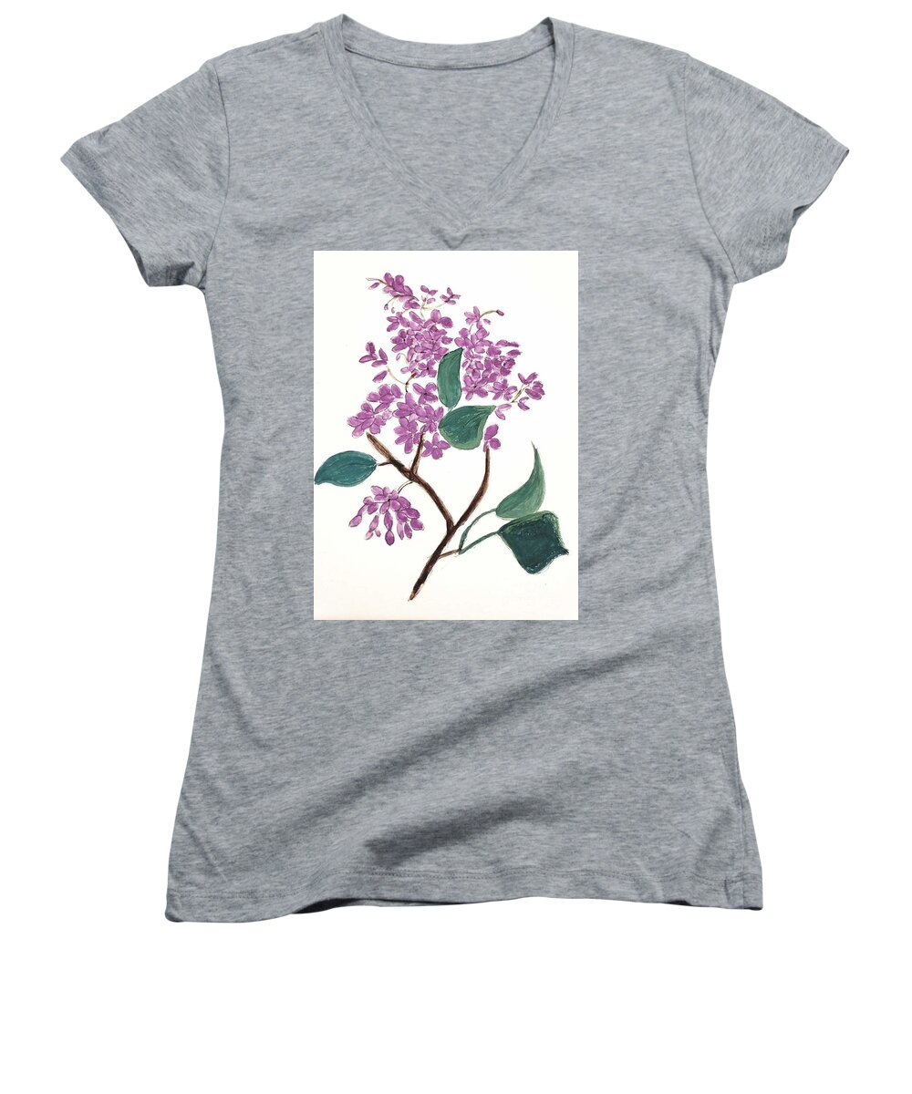  Women's V-Neck featuring the painting Lilac #2 by Margaret Welsh Willowsilk