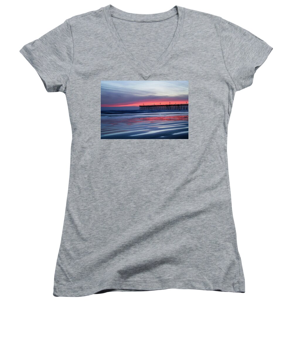 Sunset Women's V-Neck featuring the photograph Sunset at Pismo Beach, CA #1 by Bryant Coffey