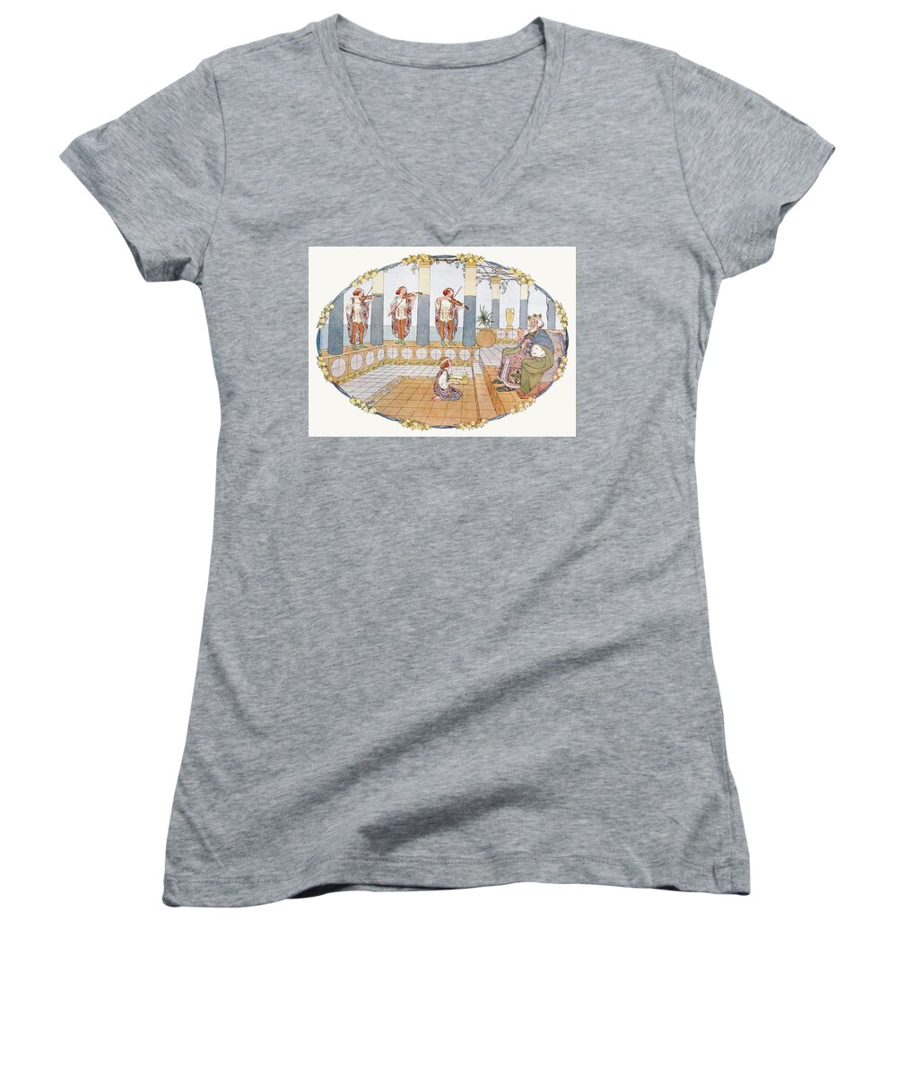 Dutch Women's V-Neck featuring the drawing Little songs of long ago more old nursery rhymes Pl  #14 by Henriette Willebeek le Mair Dutch