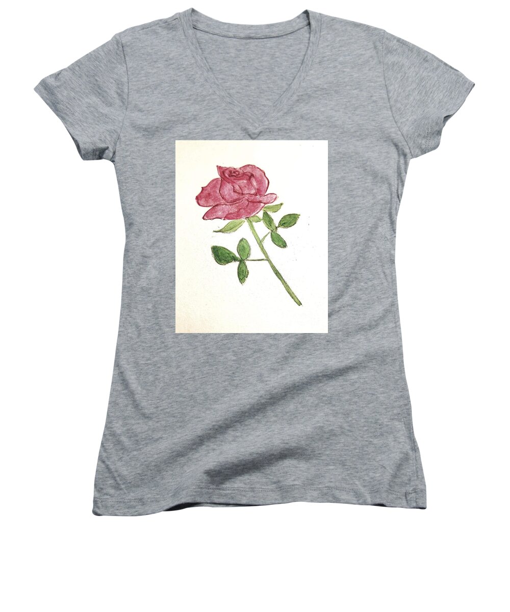 Mother's Day Women's V-Neck featuring the painting A Rose #2 by Margaret Welsh Willowsilk