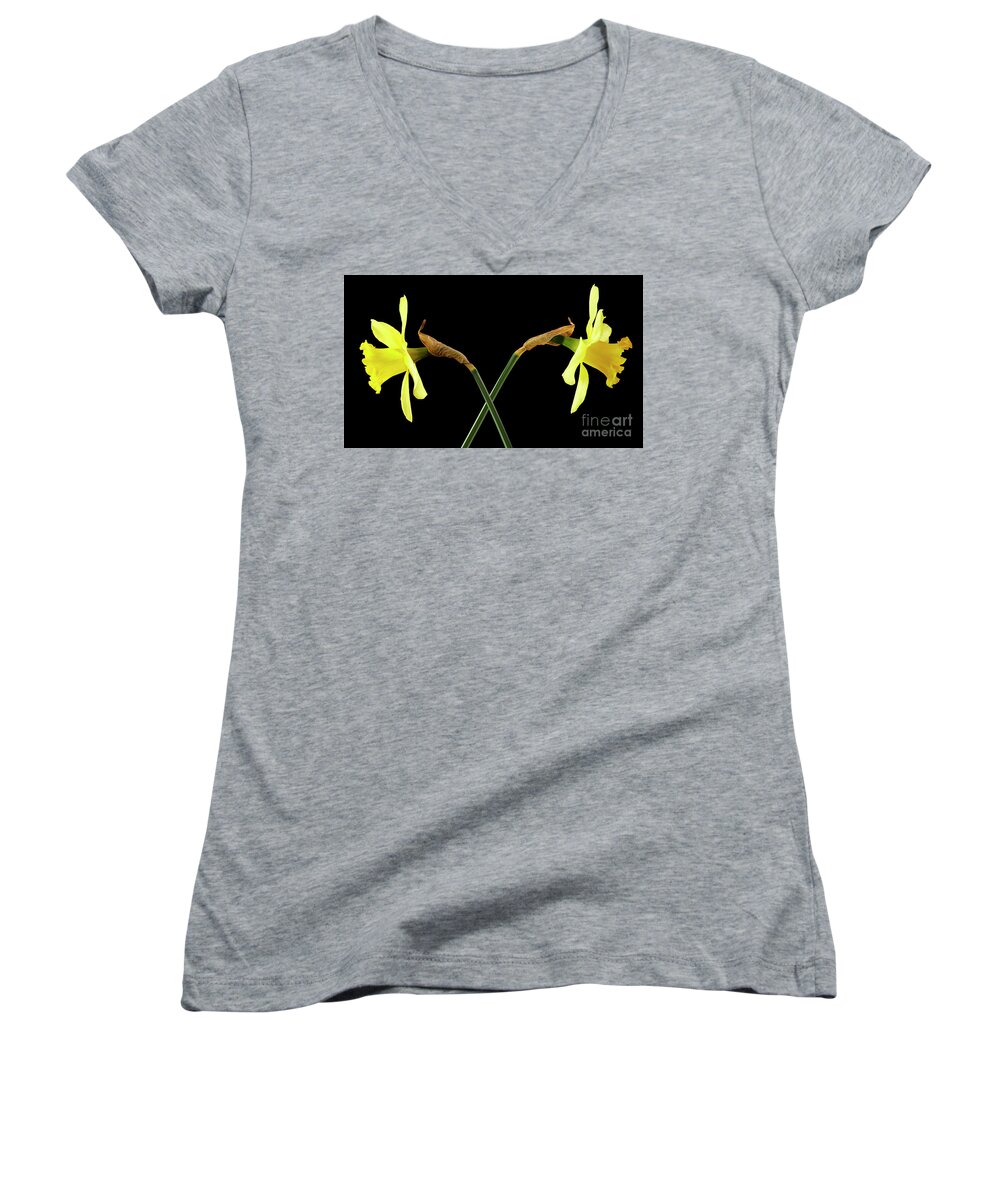2 Daffodils Women's V-Neck featuring the photograph 2 Daffodils by Tony Cordoza
