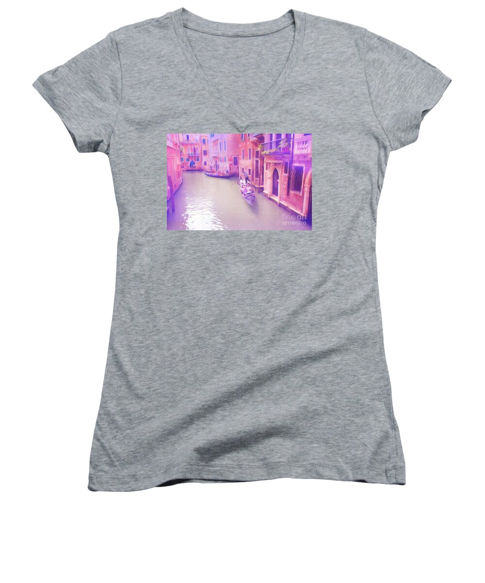 Venice Women's V-Neck featuring the photograph Gondoles in Venice Italy by George Robinson