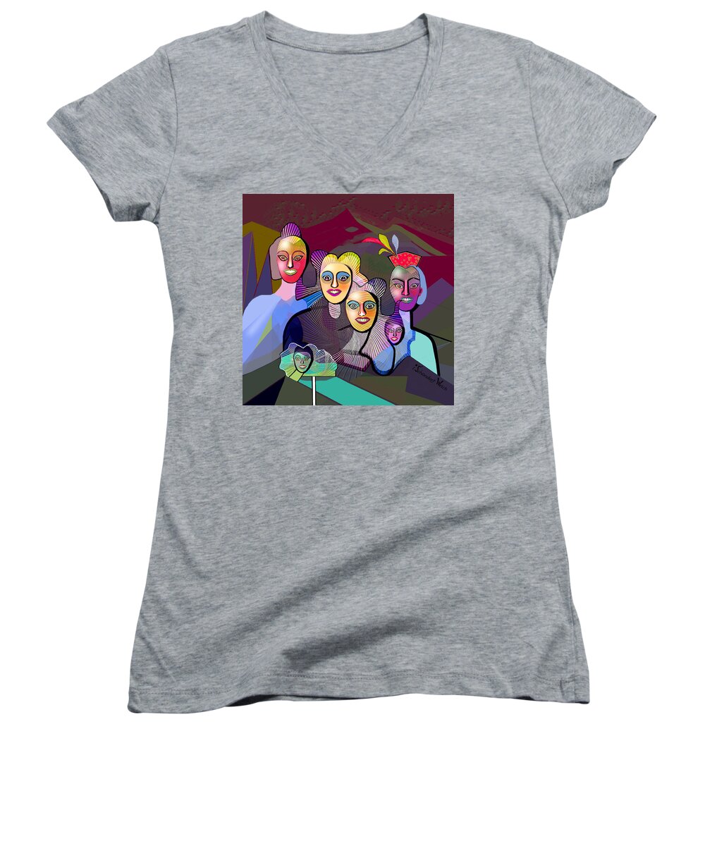 2301 - The Crazy Clan Women's V-Neck featuring the digital art 2301 - The crazy Clan by Irmgard Schoendorf Welch
