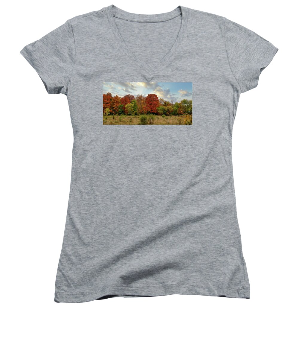 Sony 6400 Women's V-Neck featuring the photograph Fall landscape #3 by Nick Mares