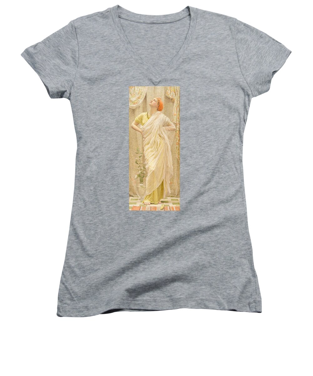 Albert Women's V-Neck featuring the painting Canaries by Albert Joseph Moore