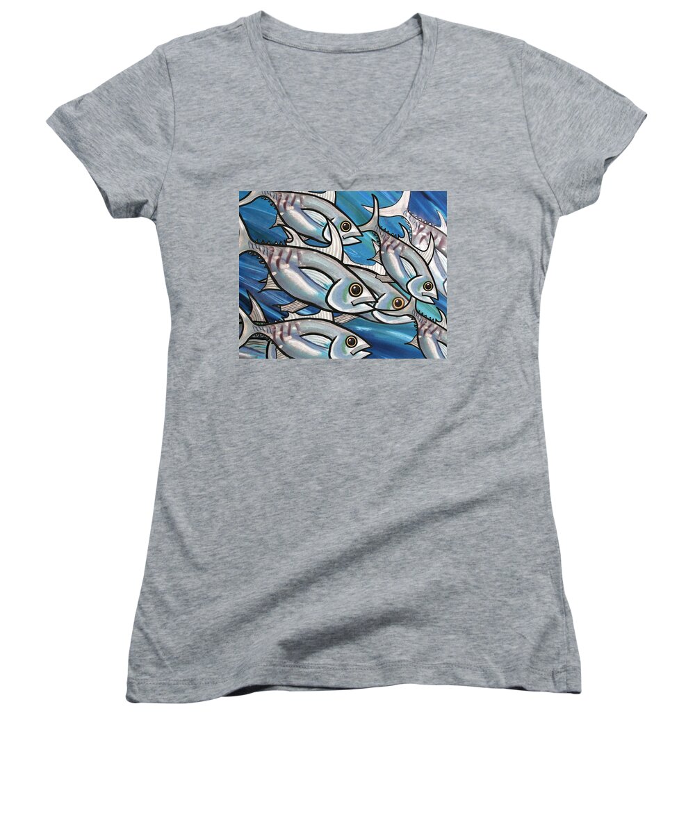 Fish Women's V-Neck featuring the painting 7 from 3 Fish by Joan Stratton