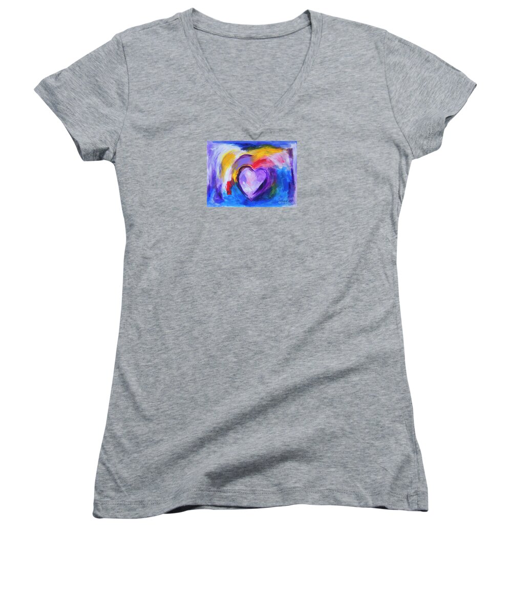 Heart Women's V-Neck featuring the painting Abstract purple Heart painting by Stella Levi