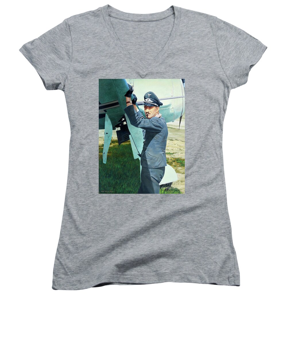 Portrait Women's V-Neck featuring the painting Adolf by Oleg Konin