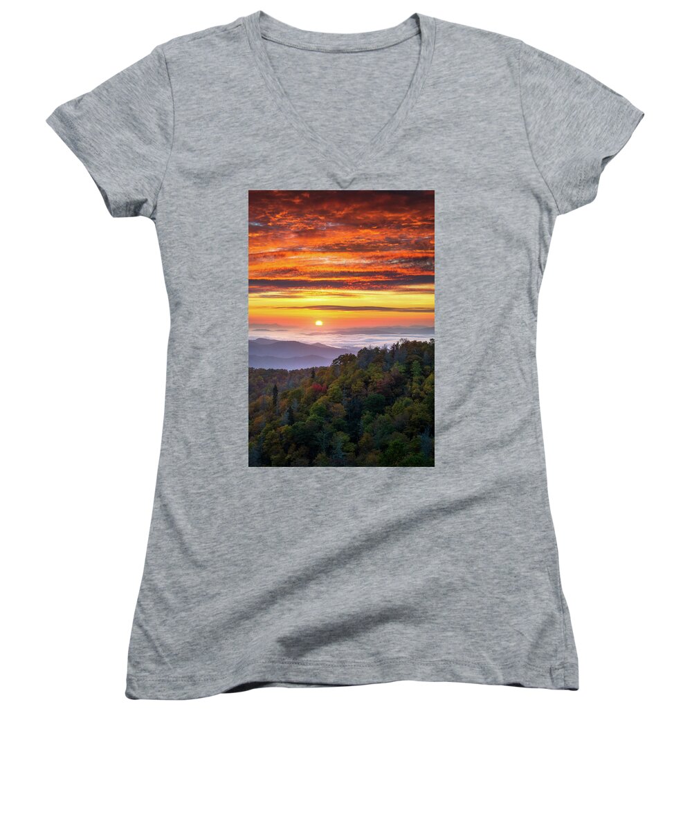 Blue Ridge Parkway Women's V-Neck featuring the photograph Appalachian Mountains Asheville North Carolina Blue Ridge Parkway NC Scenic Landscape by Dave Allen