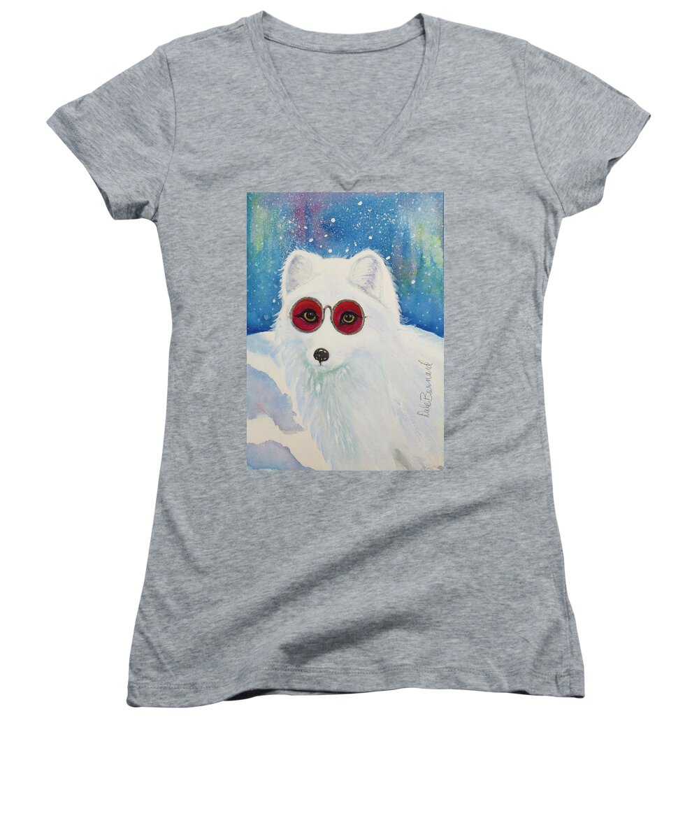 Antartica Women's V-Neck featuring the painting Arti, The Cool Fox by Dale Bernard