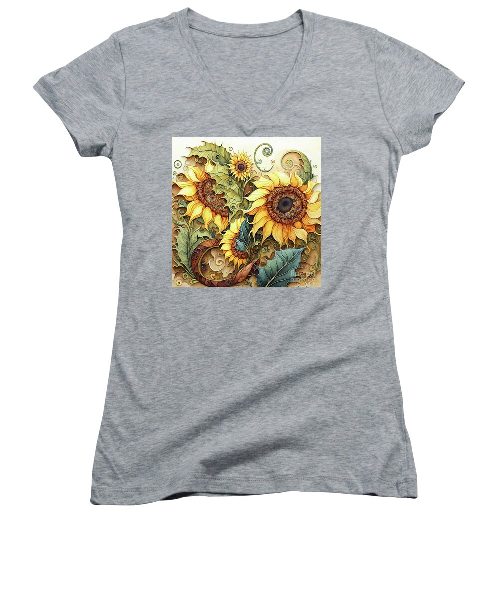 Sunflowers Women's V-Neck featuring the painting Artsy Fartsy Sunflowers by Tina LeCour