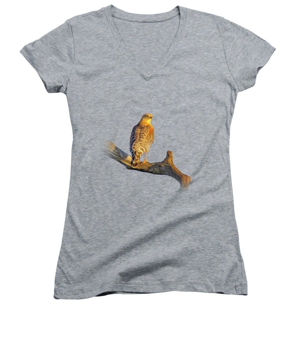 Hawk Women's V-Neck featuring the photograph A Red Shouldered Hawk at Sunset by Mark Andrew Thomas