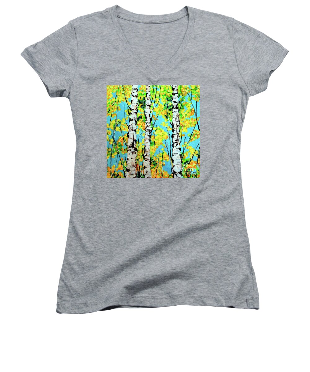 Aspen Women's V-Neck featuring the painting Aspen Gold Autumn Trees Rocky Mountains Jackie Carpenter by Jackie Carpenter