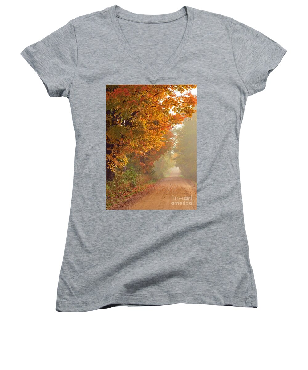 Autumn Women's V-Neck featuring the photograph Autumn is a Verb by Terri Gostola