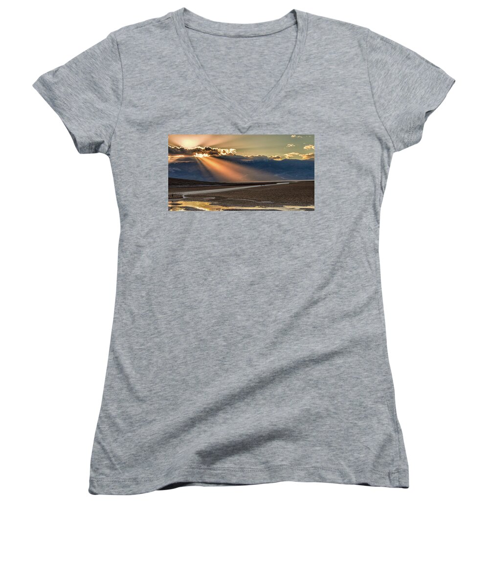  Women's V-Neck featuring the photograph Badwater Basin Death Valley by Michael W Rogers
