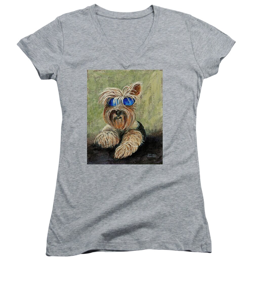 Dog Women's V-Neck featuring the painting Bella by Darice Machel McGuire