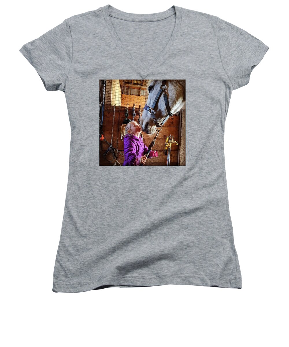 Child Horse Women's V-Neck featuring the photograph Best Friends by Stephanie Moore