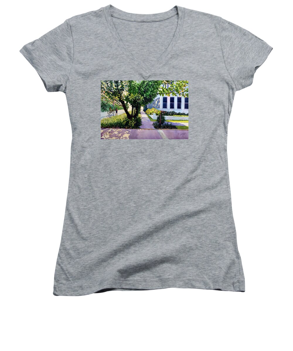 Beach Women's V-Neck featuring the painting Big Tree blocking the Beach by Mick Williams