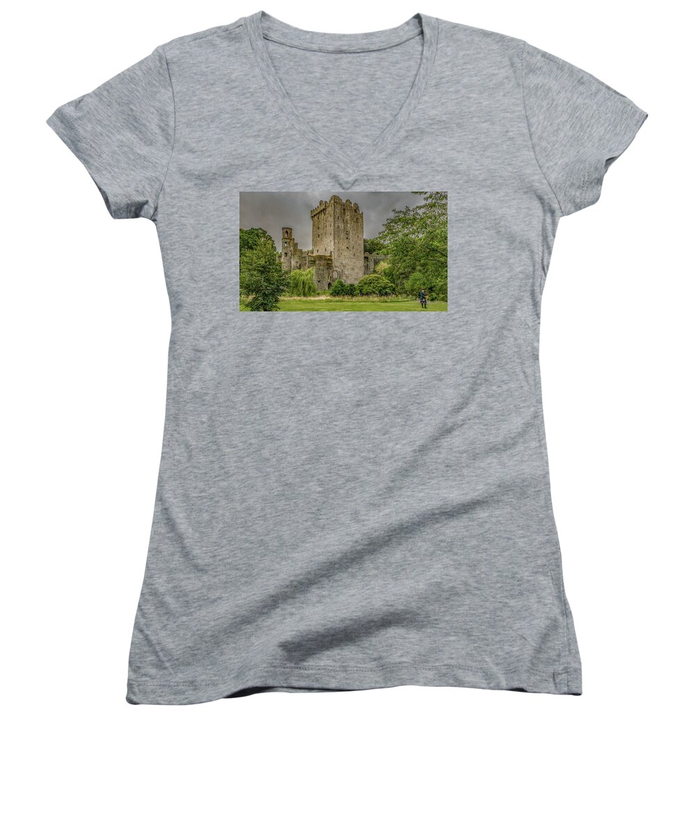 Piper Women's V-Neck featuring the photograph Blarney Castle by Marcy Wielfaert