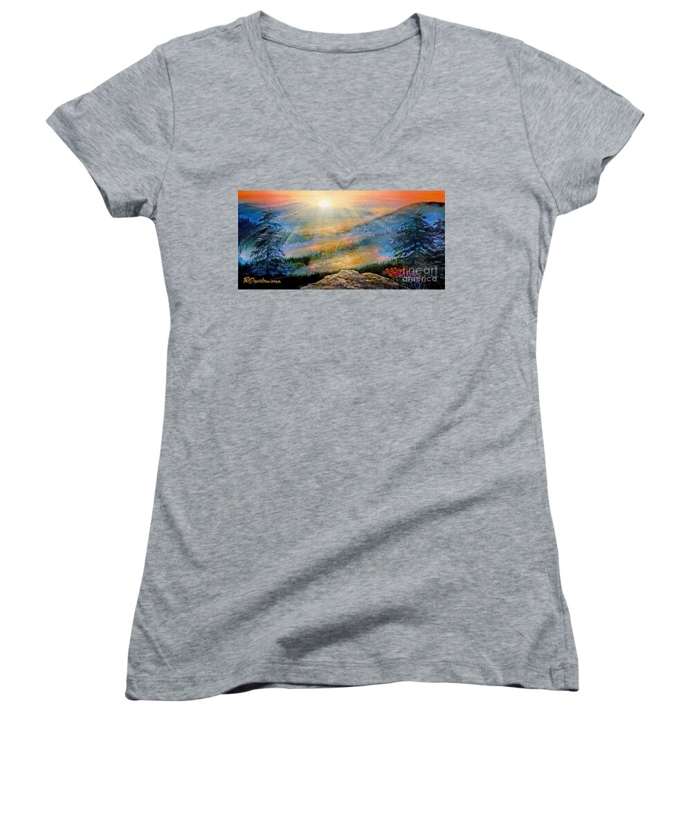 Mountains Women's V-Neck featuring the painting Blessings On The Blue Ridge by Pat Davidson
