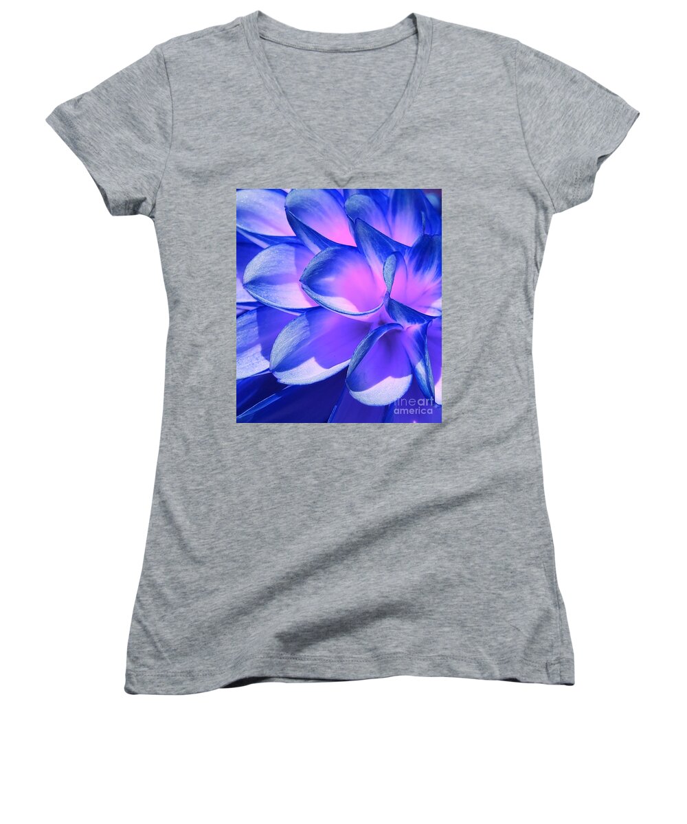 Flower Women's V-Neck featuring the photograph Blue Iced Dahlia by Chad and Stacey Hall