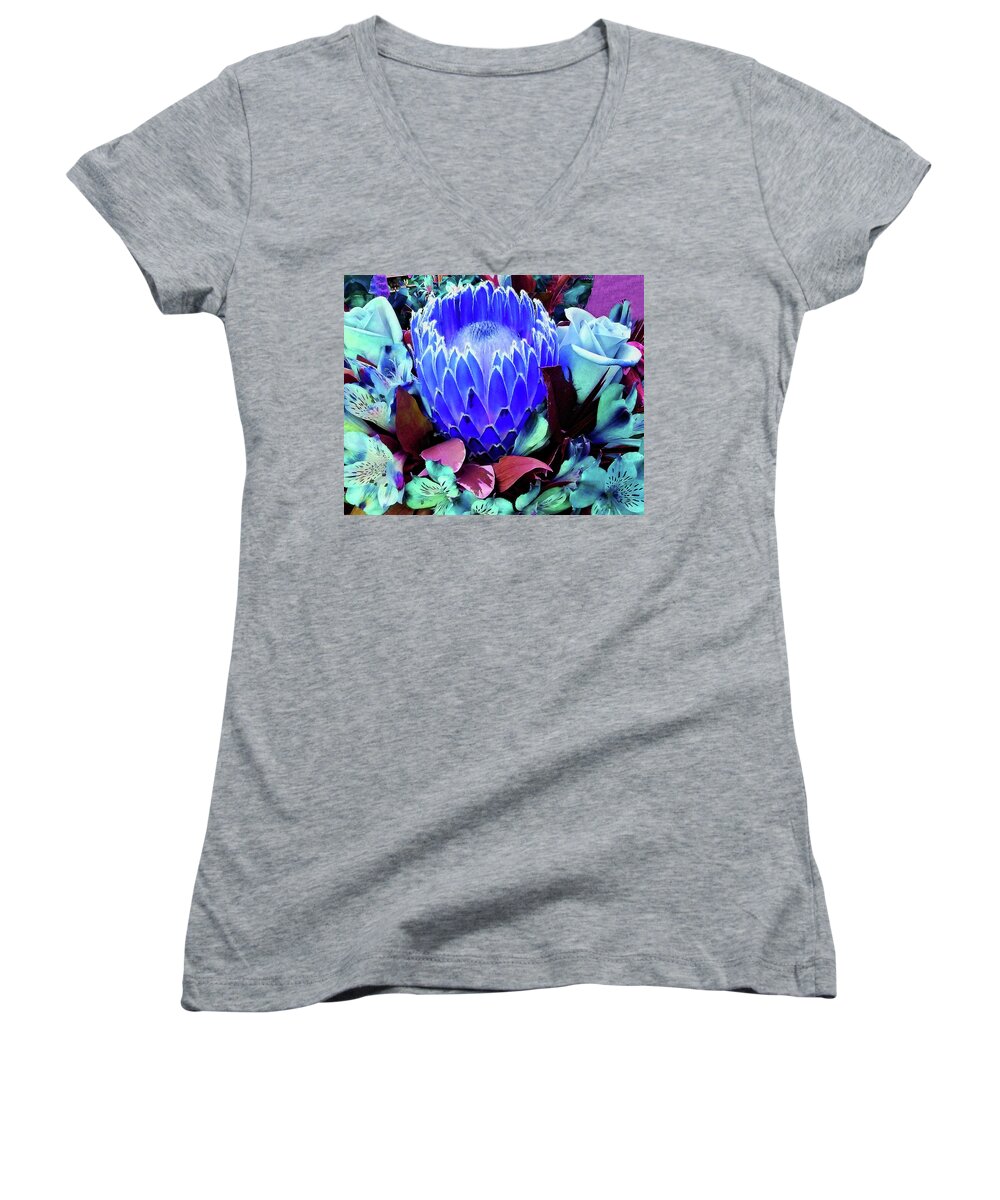 Flowers Women's V-Neck featuring the photograph Blue Protea by Andrew Lawrence