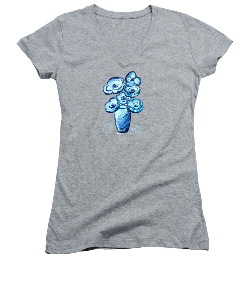 Blue Women's V-Neck featuring the painting Blues by Ramona Matei