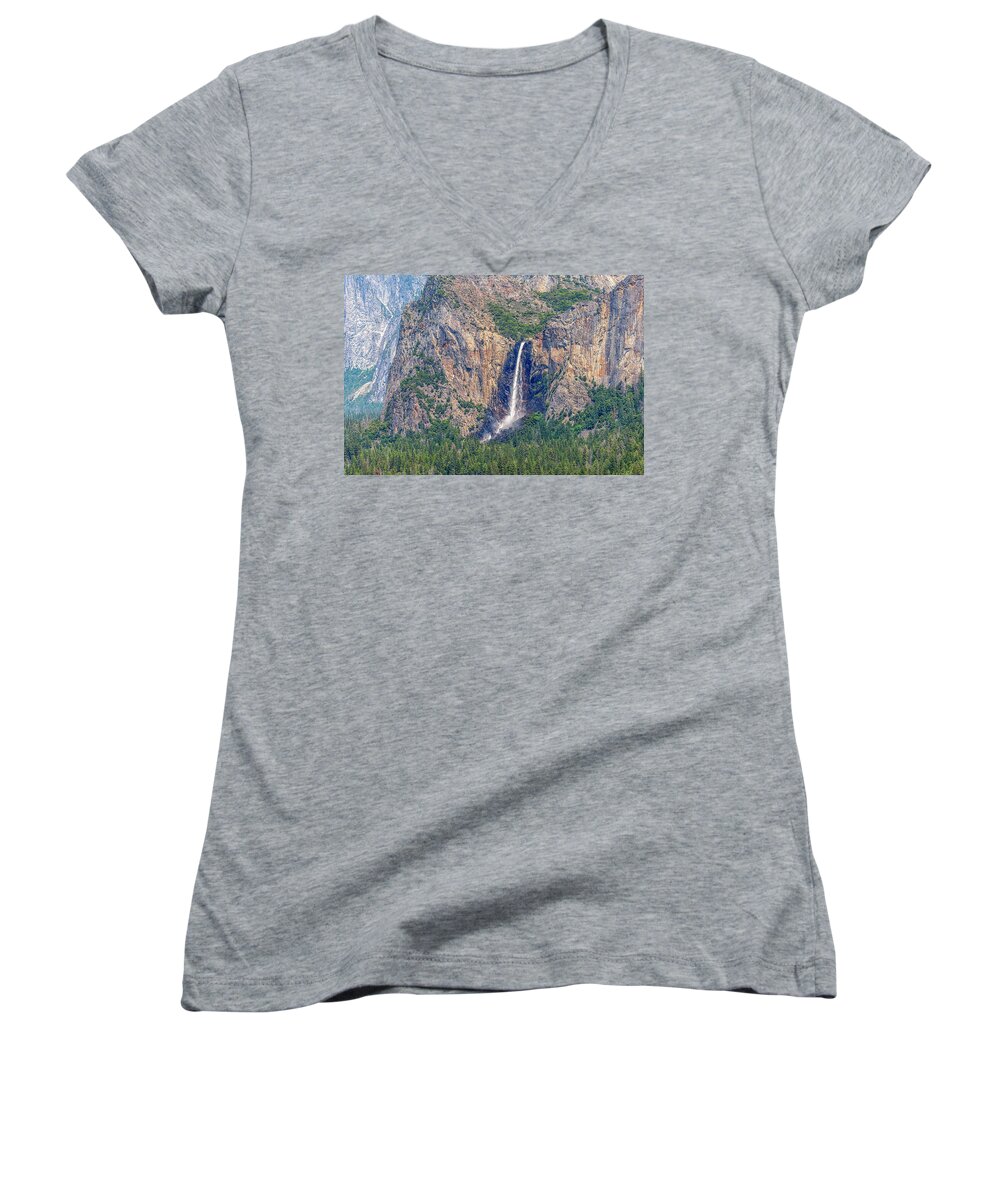 Yosemite Valley Women's V-Neck featuring the photograph Bridalveil Fall Yosemite Valley by Joseph S Giacalone