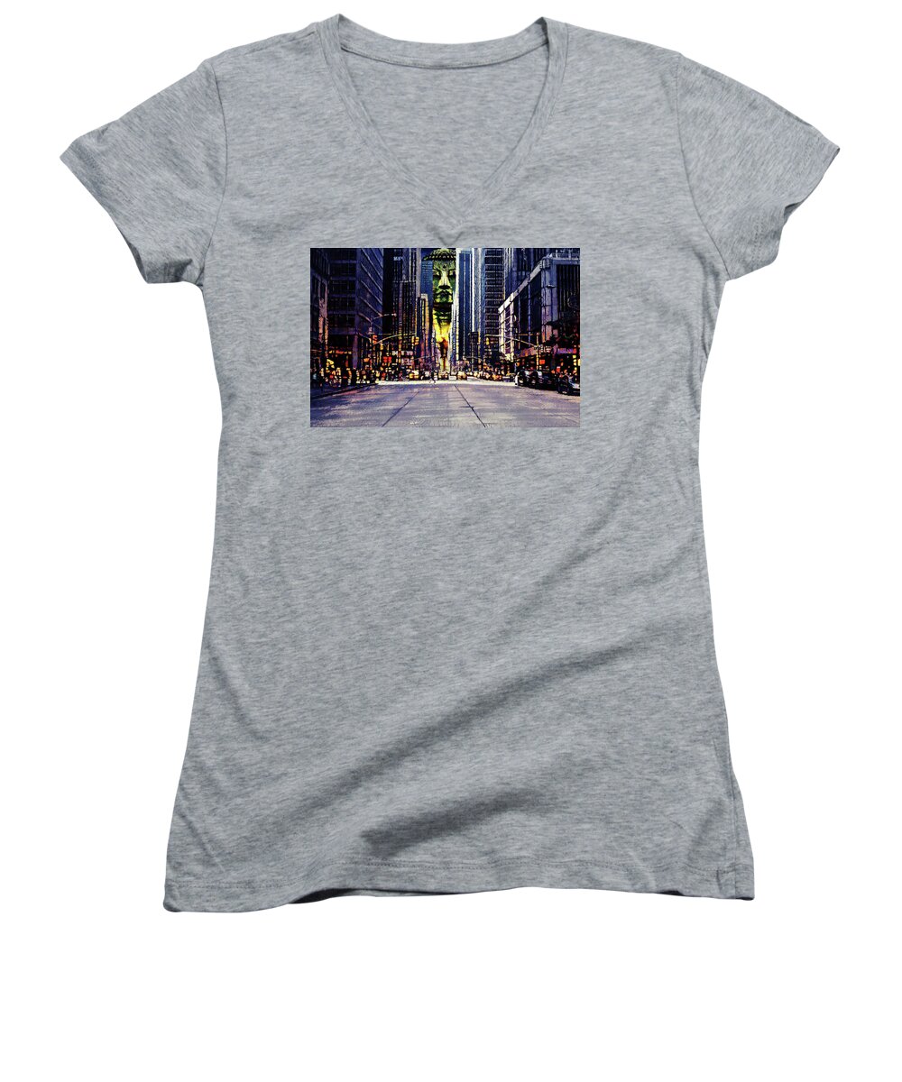 Zen Women's V-Neck featuring the digital art Buddha by Alex Mir