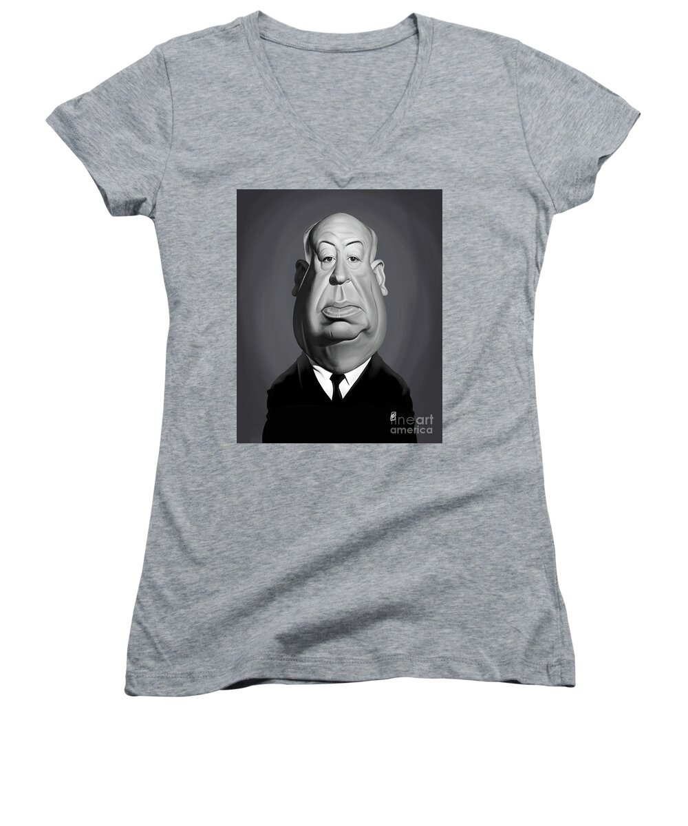 Illustration Women's V-Neck featuring the digital art Celebrity Sunday - Alfred hitchcock by Rob Snow