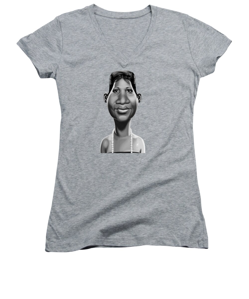 Illustration Women's V-Neck featuring the digital art Celebrity Sunday - Aretha Franklin by Rob Snow