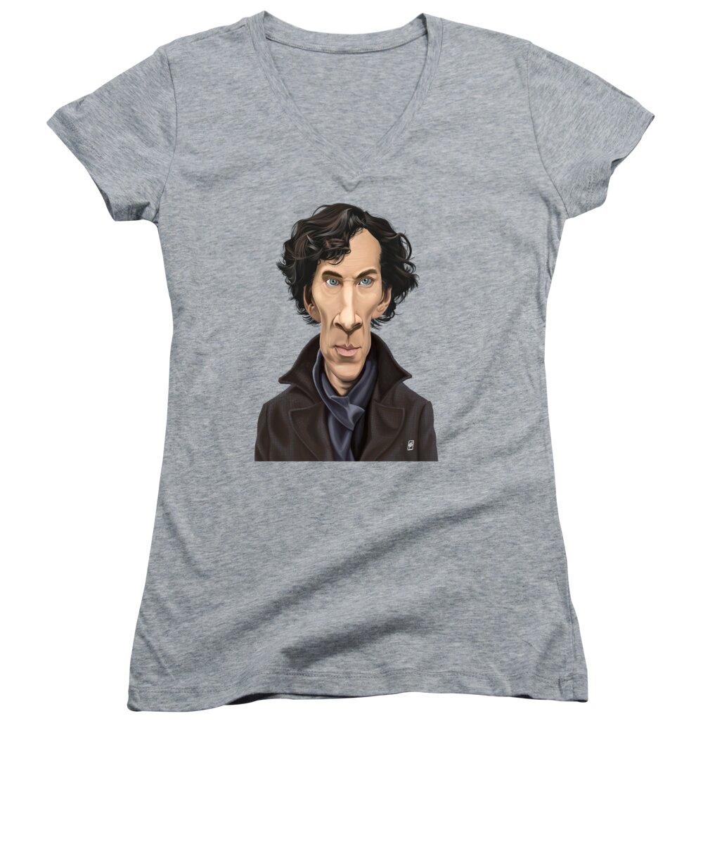 Caricature Women's V-Neck featuring the digital art Celebrity Sunday - Benedict Cumberbatch by Rob Snow