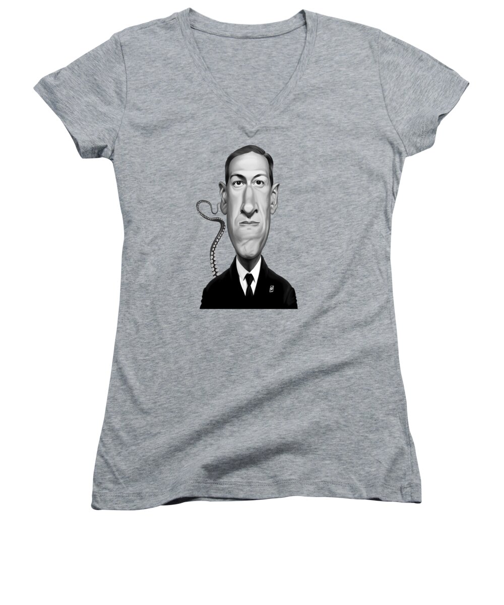 Illustration Women's V-Neck featuring the digital art Celebrity Sunday - H.P Lovecraft by Rob Snow