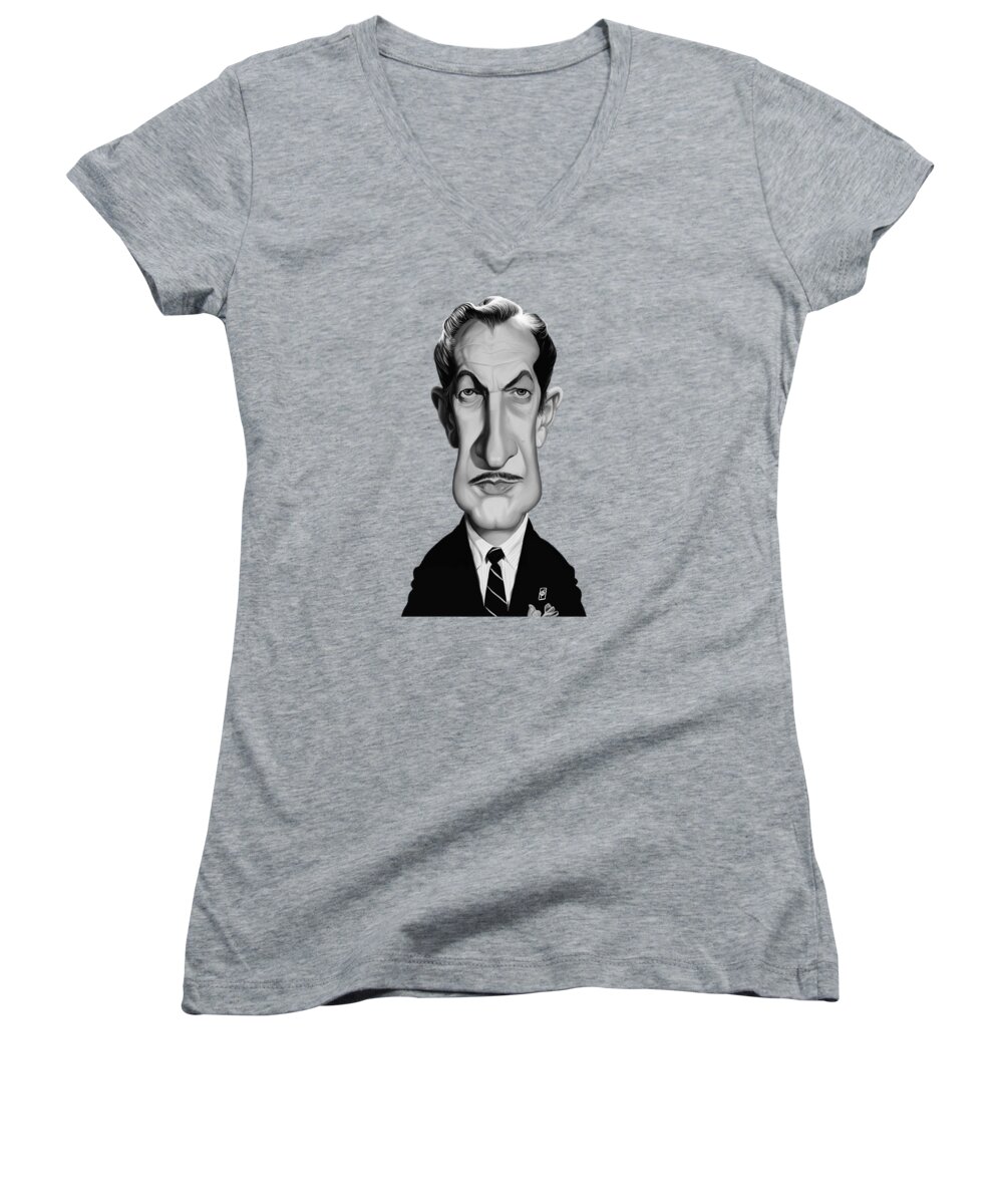 Illustration Women's V-Neck featuring the digital art Celebrity Sunday - Vincent Price by Rob Snow