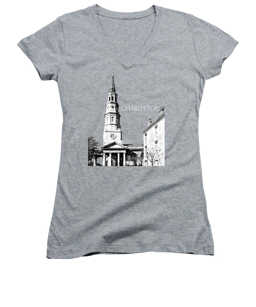 Architecture Women's V-Neck featuring the digital art Charleston St. Phillips Church - Silver    by DB Artist