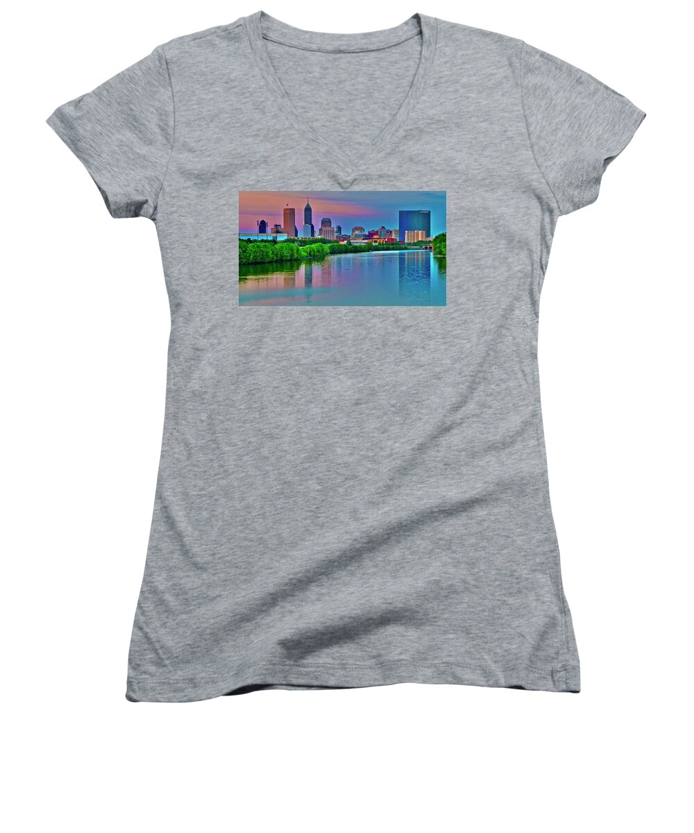 Indianapolis Women's V-Neck featuring the photograph Colorful Days End in Indy by Frozen in Time Fine Art Photography