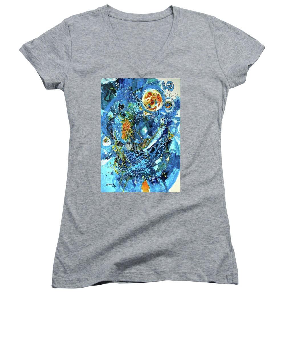 See Women's V-Neck featuring the painting Cradle of the waters by Elena Bissinger