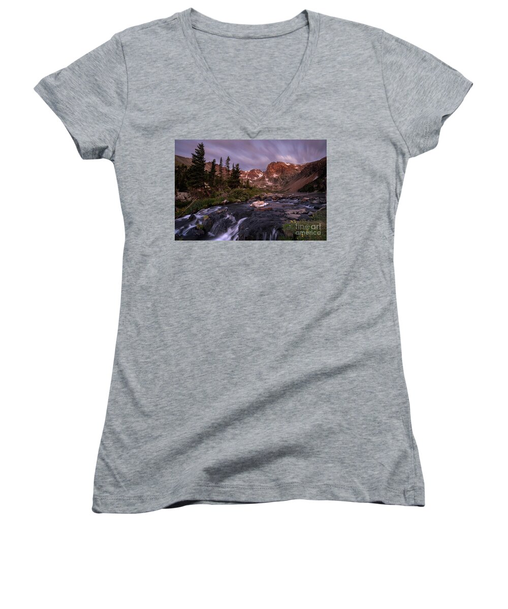Indian Peaks Wilderness Women's V-Neck featuring the photograph Dawn at Lake Isabel by Keith Kapple