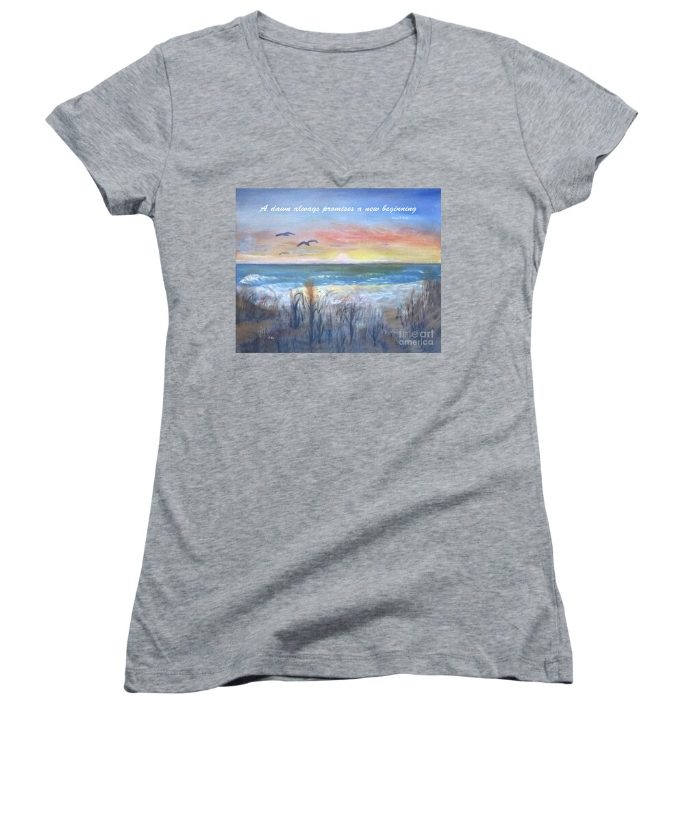 Landscape Women's V-Neck featuring the painting Dawn's Promises Poster by Sharon Williams Eng