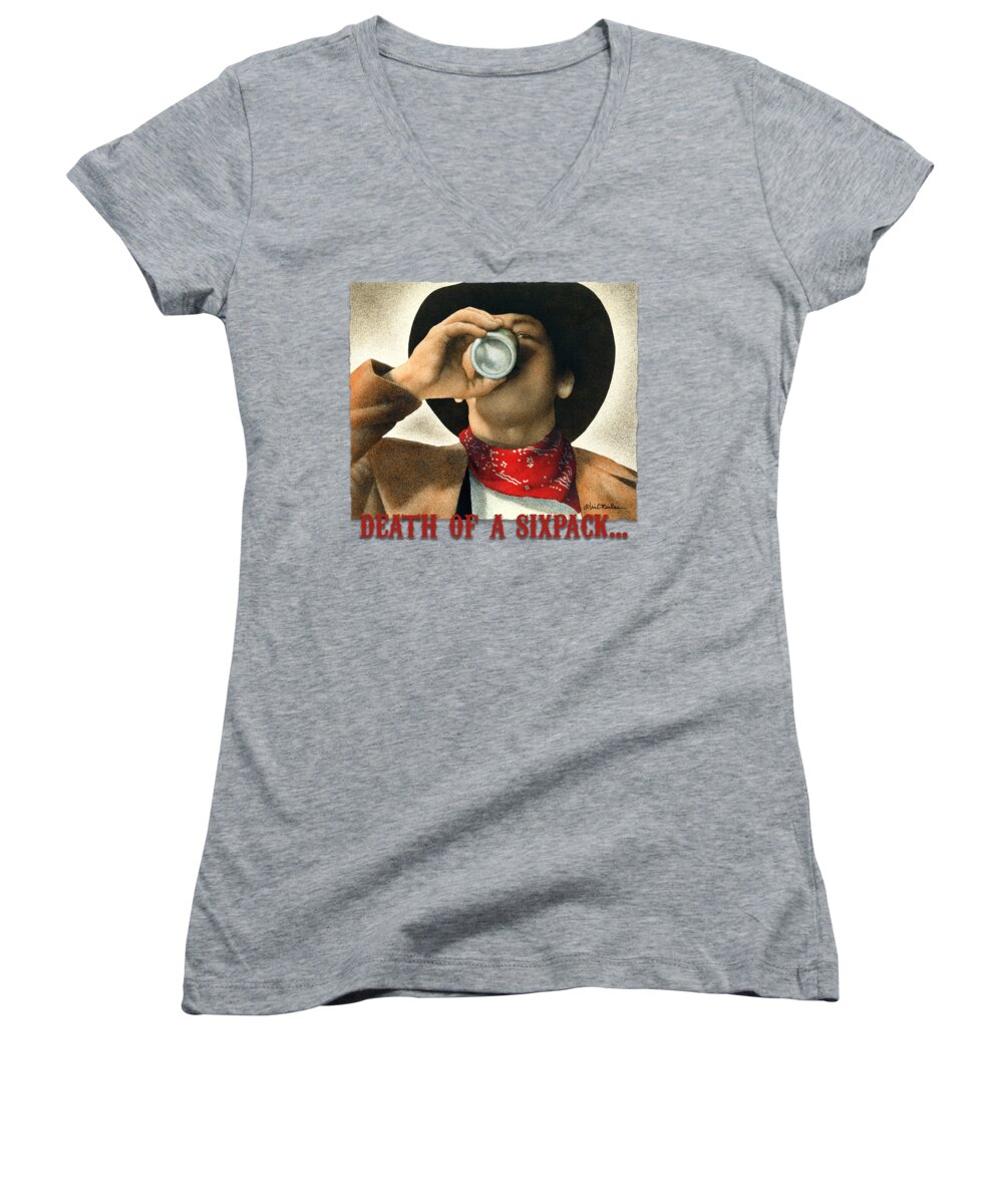 Cowboy Women's V-Neck featuring the painting Death Of A Sixpack... by Will Bullas
