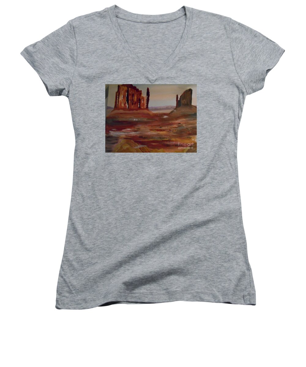 Landscape Women's V-Neck featuring the painting Desert Rise Painting # 378 by Donald Northup